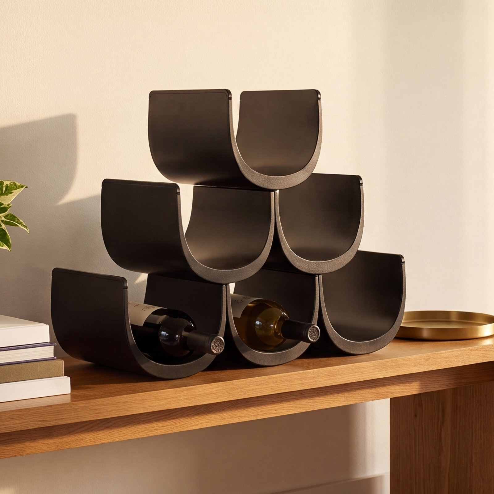 Noè 6 Bottle Tabletop Wine Bottle Rack, Black