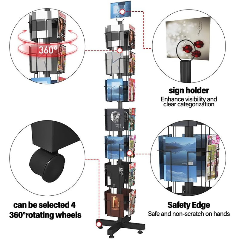 28 Pockets Countertop Rotating Greeting Card Rack, 7 Tier Magazi...