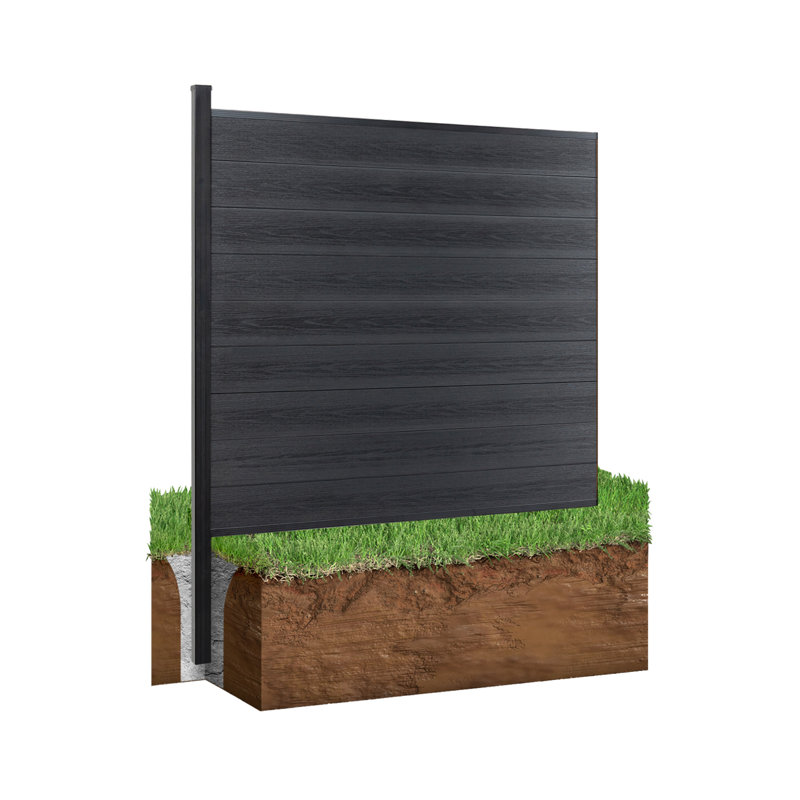 Panneau de clôture d'intimité 7,6 pi avec poteau (1,6 pi dans le sol, Groud 6 pi), Noir, 1