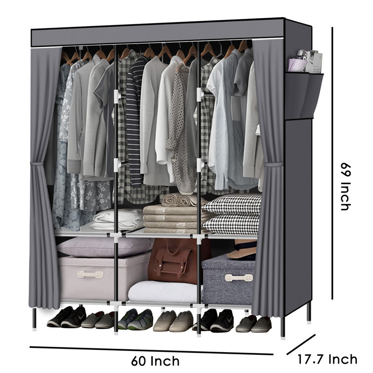 71 Inch Portable Closet Walk-In Wardrobe Clothes Rack Storage Organizer  with Shelf Gray 