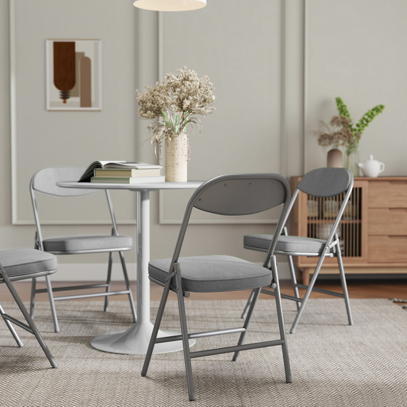 HOMCOM Folding Chairs Set of 4 with Cushioned Seat, Steel Frame, Grey