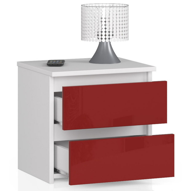 Eldrid 40cm W 2 - Drawer Chest of Drawers, White/Red