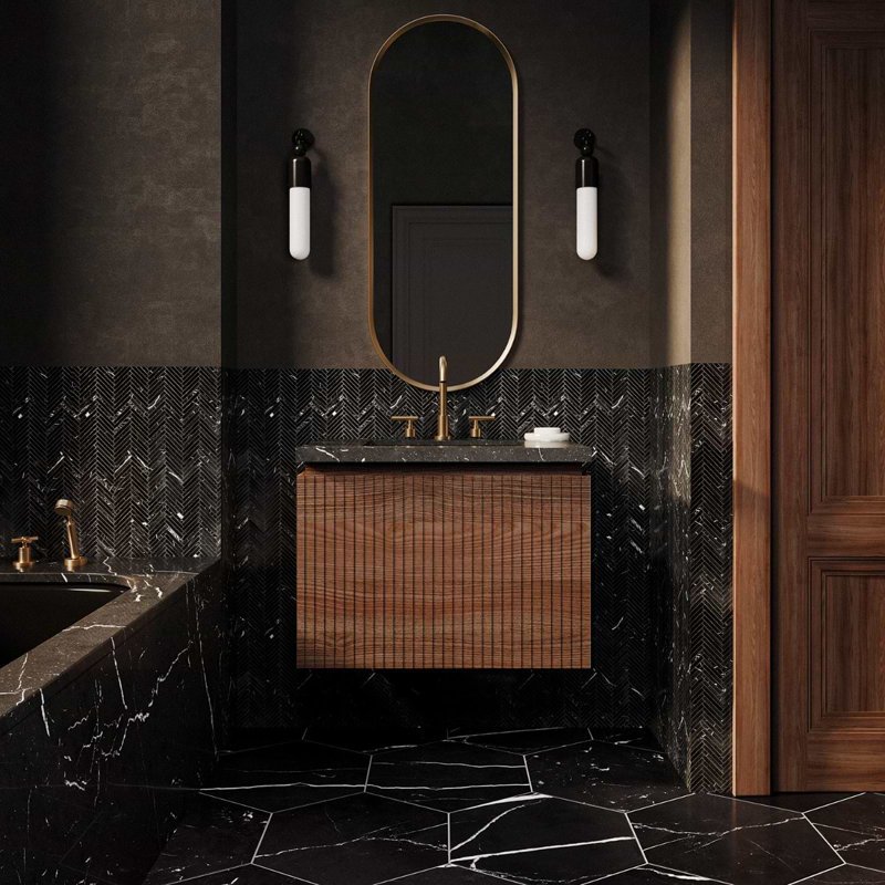 Melrose Single Vanity, 30", Walnut, Black