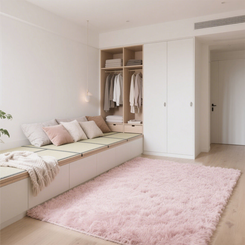 Soft pink plush area rug with non-slip backing, Rectangle 8' x 10'