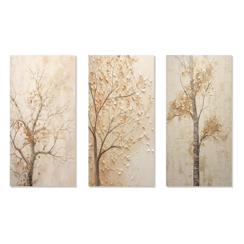 «Minimalisme», arbre d'érable beige solitude, H 40 po x l 60 po, Toile tendue