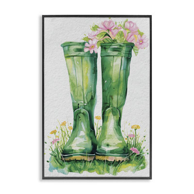 «Stupell Industries Spring Blooms Green Rainboots», art mural encadré par Daisy A.