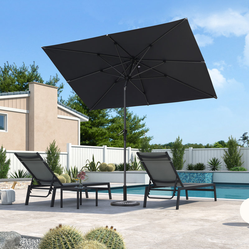 78'' Market Crank and Tilt  Table Gray Umbrella with Crank Lift Counter Weights Included, Gray