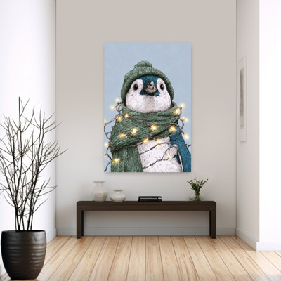 Cute Christmas Penguin Contemporary Bird Penguin Wall Art Print 1 Piece Wrapped Canvas Wall Art
