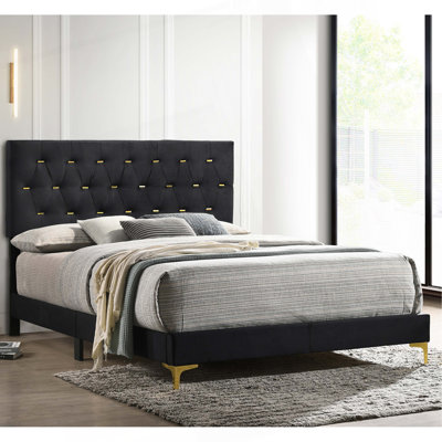 James Black Upholstered Queen Panel Bed