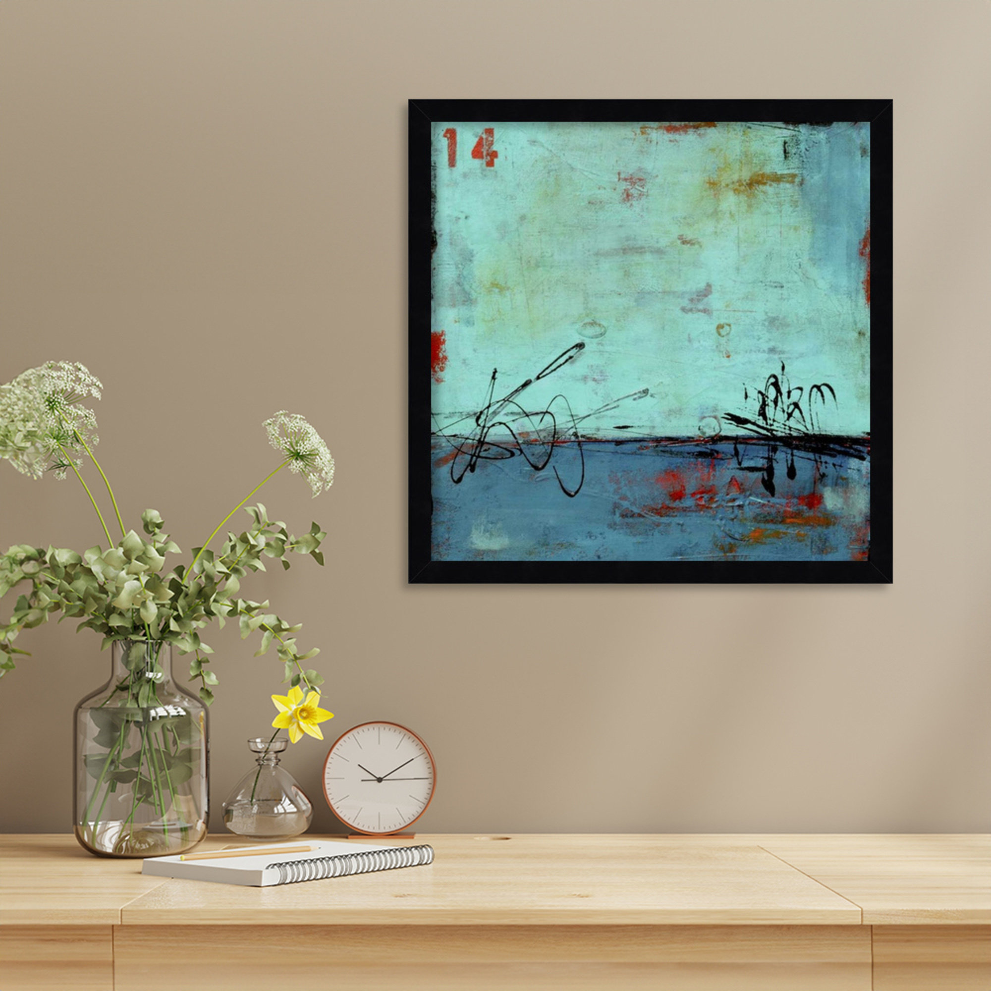 Blue Bay Marina II by Mauro Wood Framed Wall Art Print, 17" H x 17" W, Black