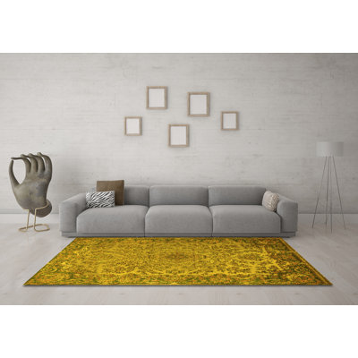 Tapis traditionnels jaunes lavables à la machine 1056
