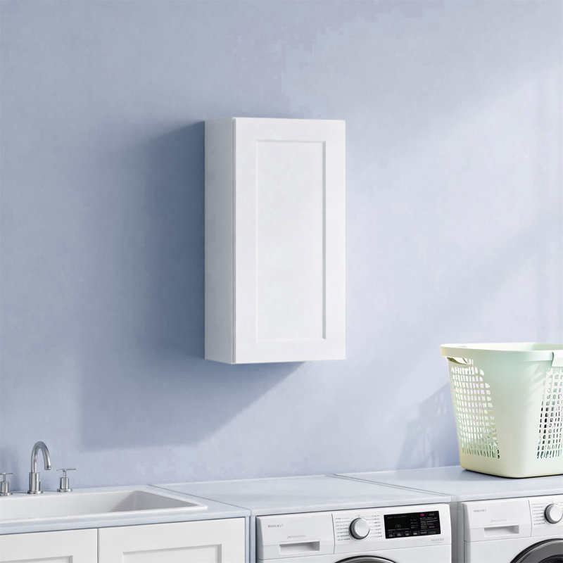 Armoire murale 18 po en bois massif blanc avec 2 tablettes réglables prêtes à assembler pour la cuisine, la salle de bain, la buanderie et le garage (l 18 po x P 12 po x H 36 po)
