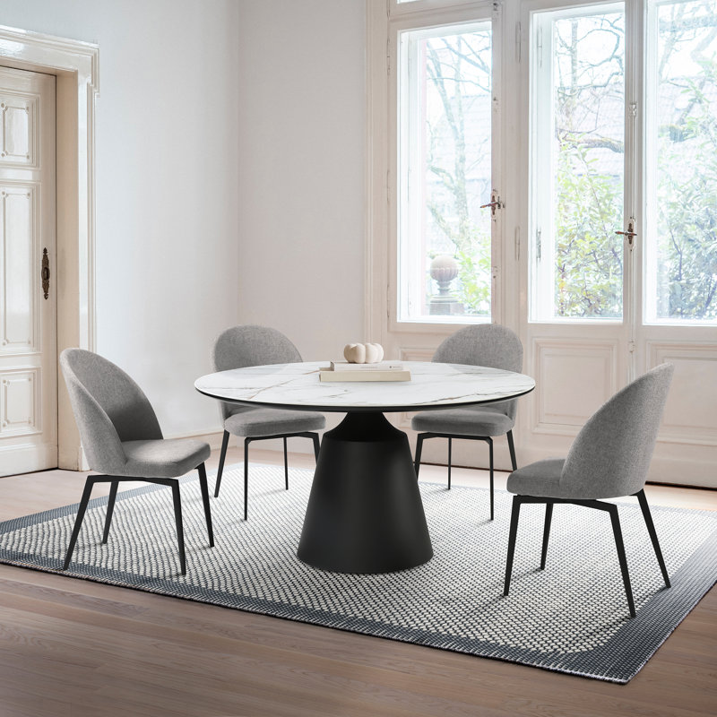 Ensemble de salle à manger à piédestal moderne 5 pièces Jacella avec chaises en tissu gris