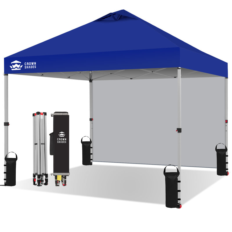 10 Ft. W x 10 Ft. D Steel Pop-Up Canopy Beach Tent with 1 Side Wall, Navy Blue