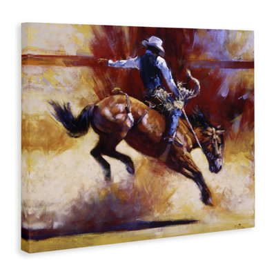 Art mural sur toile «Cowboy au galop avec nuage de poussière», conception par Julie T. Chapman