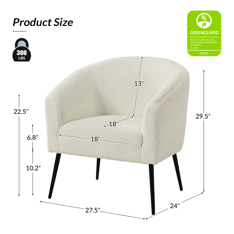 Chaise avec accoudoirs modernes 27,5 po Cadie, Polyester ivoire