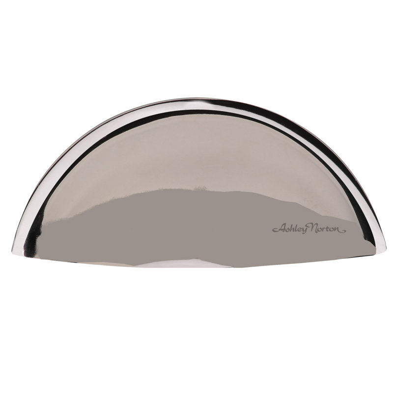 Polished Nickel Solid Brass Modern Cup Pull with Mounting Hardware