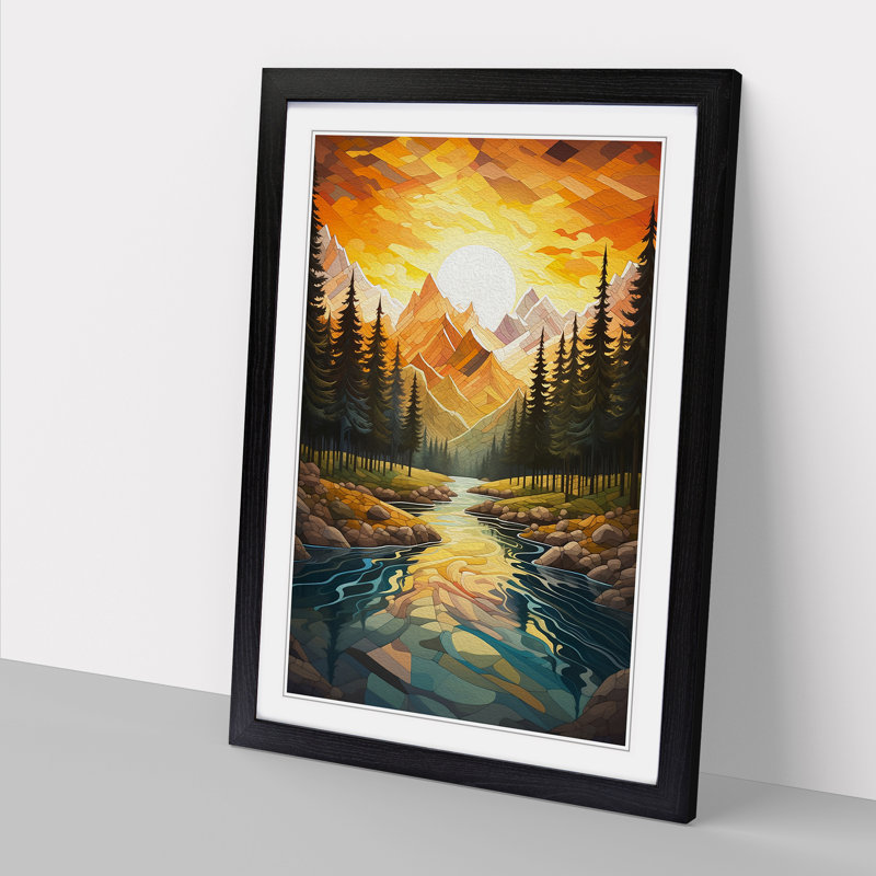 Landscape Geometric No.2 - Single Picture Frame Print on Wood, Black Framed, 46cm H x 34cm W