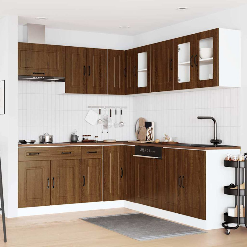 Kalmar Kitchen Cabinet Set, Brown Oak