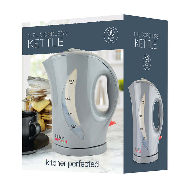 Kitchen Perfected 1.7L Plastic Electric Tea Kettle, Grey