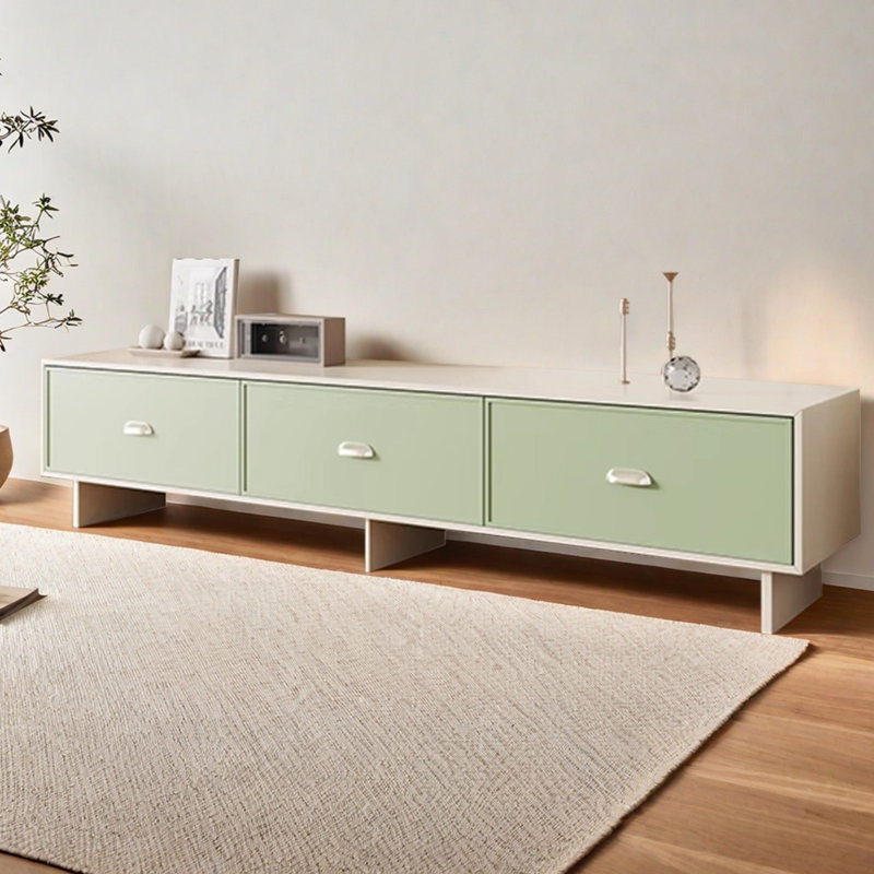 Nordic Minimalist Style Wood TV Stand, White/Green, 19.68"H x 78.74"L x 15.75"W