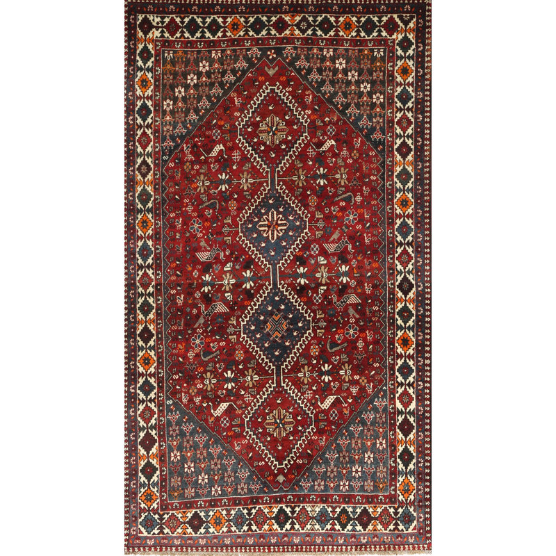 Tapis traditionnel rouge / beige / noir, Rectangle 5 pi x 7 pi
