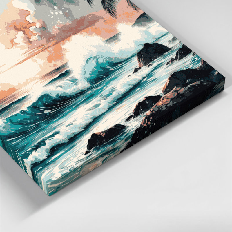 Art mural sur toile beige côtier tropical du Pacifique, H 11 po x l 14 po