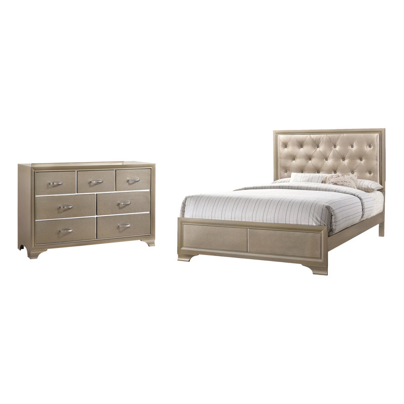 Ensemble de chambre à coucher 2 pièces avec commode Maryela, Grand