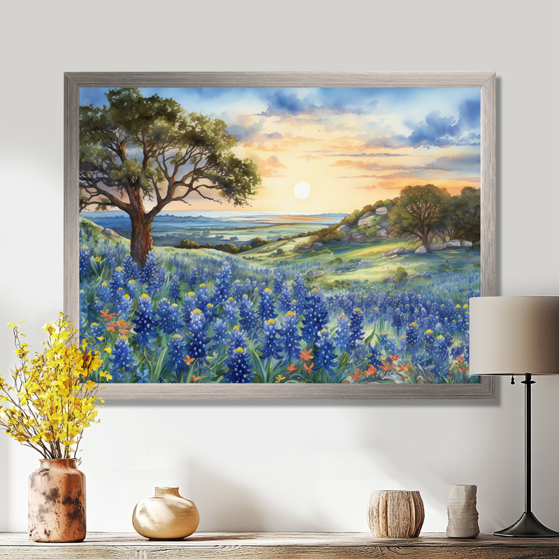 Blue Bonnets Sunset, reproduction d'art sur toile, H 12 po x l 20 po x P 1 po, Argent