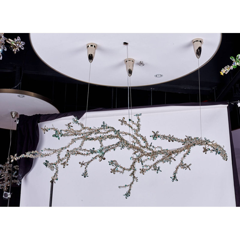 LUSTRE À FLEURS DE LA FLEURIE WIM623, Bleu clair, 38" Long x 24" Depth x 24" Height, Antique Gold