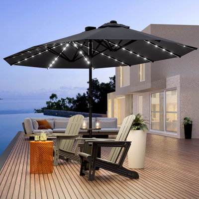 Parasol lumineux double face avec protection UV, auvent imperméable, conception de ventilation et cadre en acier renforcé pour la cour, le jardin, la terrasse ou la piscine