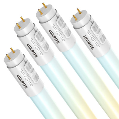 LUXRITE 2FT LED Tube Light, T8, 8W=17W, 5CCT 3000K- 6500K, 960LM, 320° Beam Angle, Ballast Compatible, Single Or Double End Powered, UL Listed 4 Pack