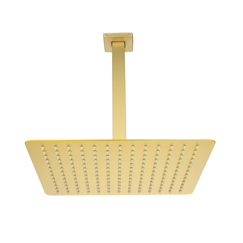 Stainless Steel Shower Head For Bathroom - Brushed Gold 12X12 In High Water Saving With Self-Cleaning Aspect Showerhead Feature Coat Of Arms