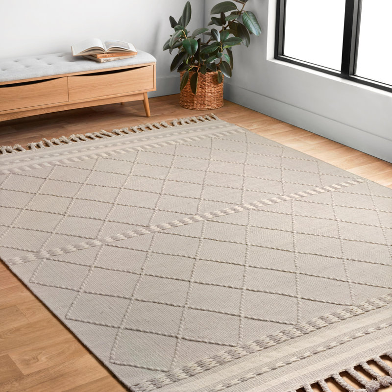 Tapis argent en laine noué à la main Isidore, Rectangle de 5 pi x 7 pi 6 po