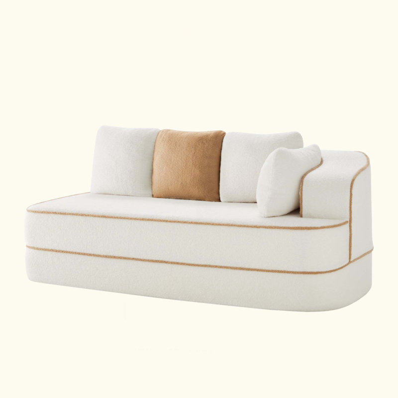 ELYSEES Right 2-Seater Sofa W/Pillows Teddy Fabric, White