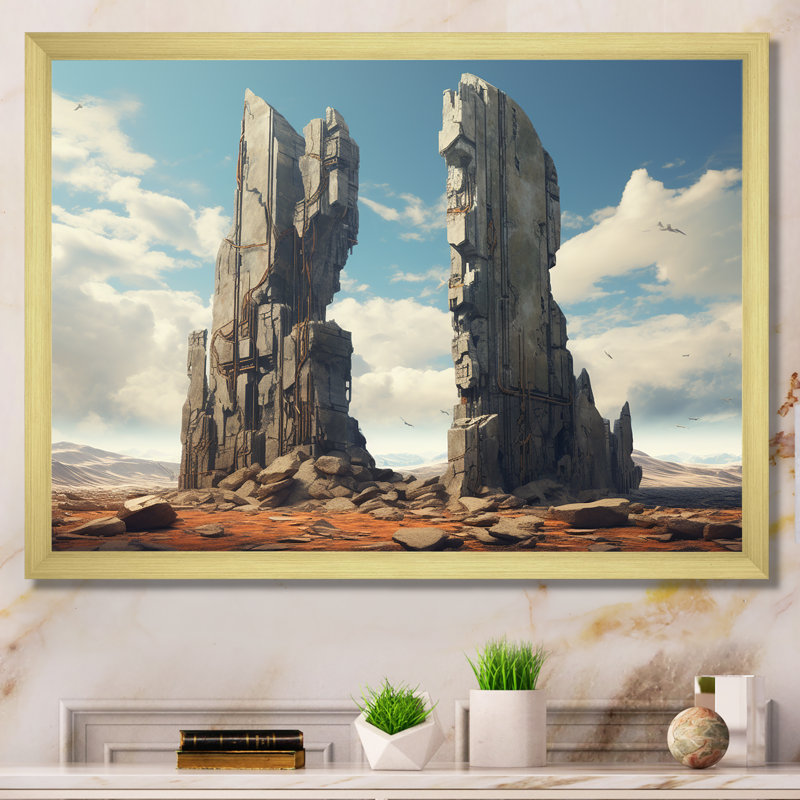 «Mind-Blowing», art mural surréalisme, Cadre d'angle fermé doré, H 16 po x l 32 po x P 1 po
