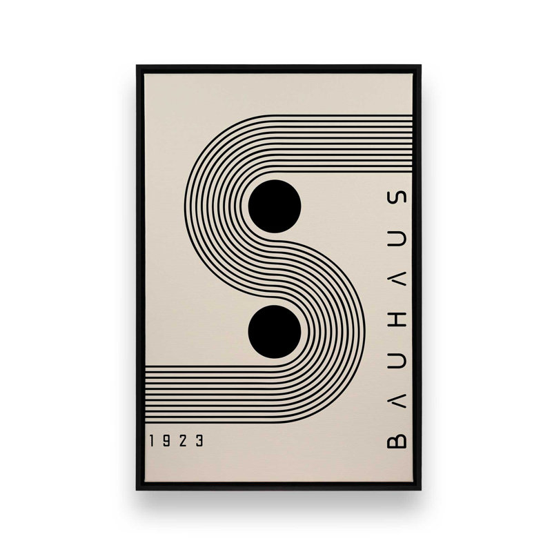 Impression sur toile Bauhaus Black Dot Balance dans un cadre en érable, 30 po x 20 po, Cadre flottant noir satiné