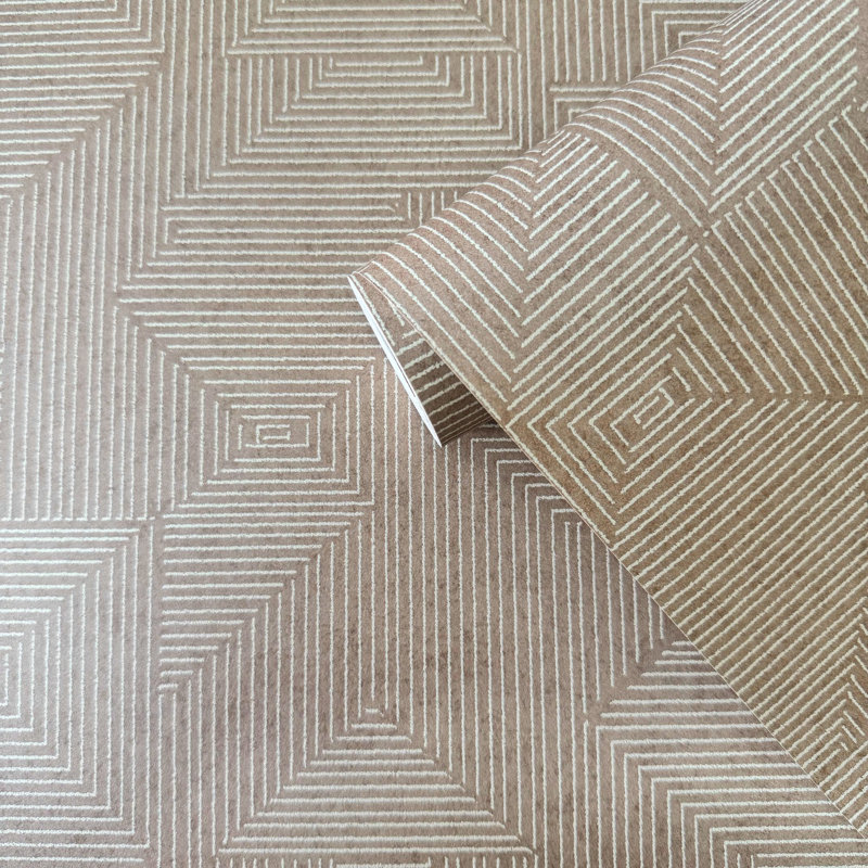 Zen Collection Cleopatra Geometric Textured Wallpaper Roll, Brown