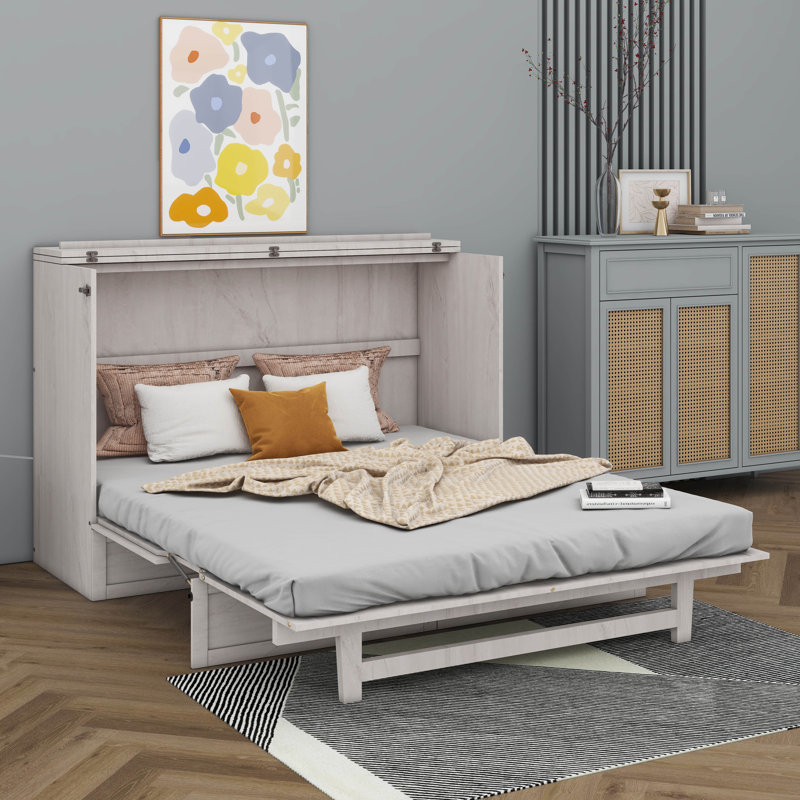 Murphy Bed With Charging Station And Drawer, Full, White