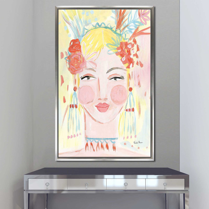 Boho Lady I - Peinture, Cadre flottant argent, H 63,5 po x l 39,5 po x P 2 po