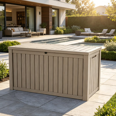 190 Gallons Water Resistant Resin Lockable Deck Box, Outdoor Weather-Resistant Resin Storage Deck Box, Large Lockable Capacity, Versatile Deck Outdoor Storage Bench