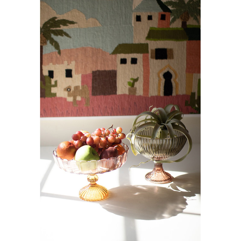 Bol de compote en verre pressé kalalou Amber - centre de table décoratif festonné 7,5 po, ensemble de 2