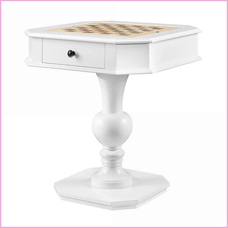 Table de jeu traditionnelle en bois blanc avec 2 tiroirs | Blanc | Traditionnel