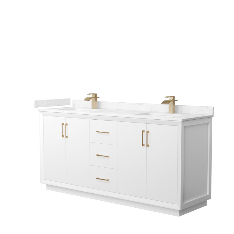 Ensemble de meuble-lavabo double 72 po Strada, Nickel brossé, Blanc, Marbre de culture de Carrare