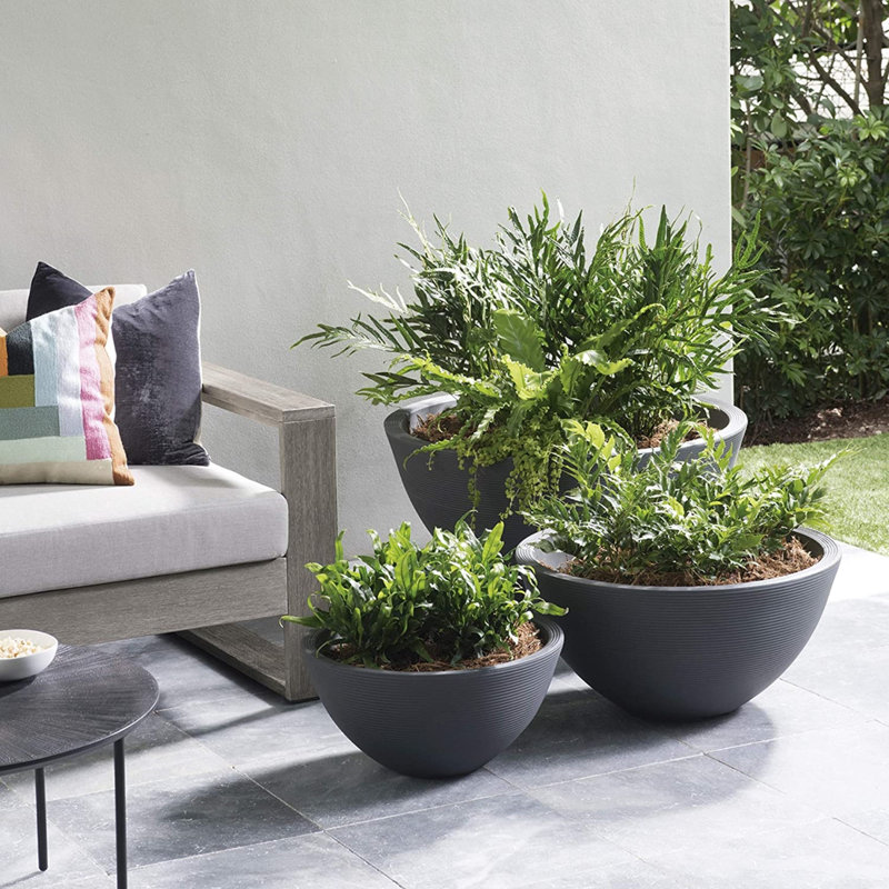 Slate Gray 16-Inch Double-Walled Round Planter