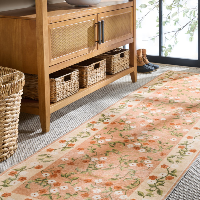 Tapis floral lavable à la machine à performance de 195 cm MSRW, Tapis de couloir 2 pi 6 po x 8 pi