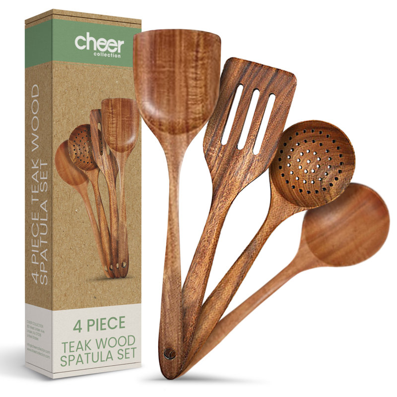 4-Piece Premium Teak Wood Spatula Set