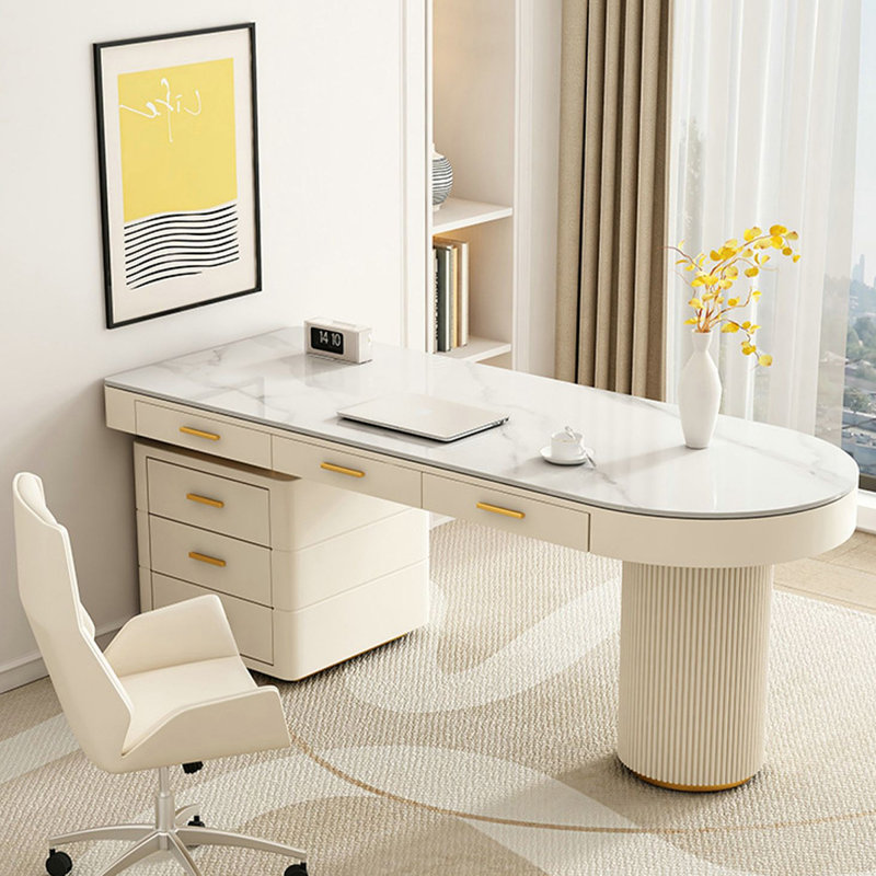 Bureau blanc pur en pierre frittée, H 29,53 po x l 62,99 po x P 27,56 po