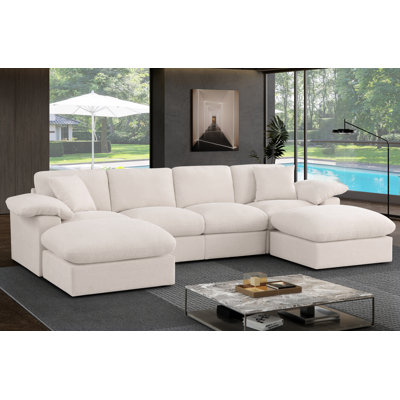 Canapé modulaire en chenille de 115 po en U avec 2 repose-pieds et coussins décoratifs pour le salon