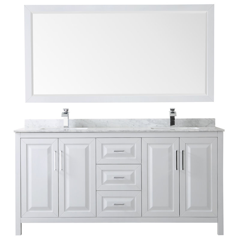Daria 72'' W Double Vanity, Polished Chrome, White Cultured Marble, White